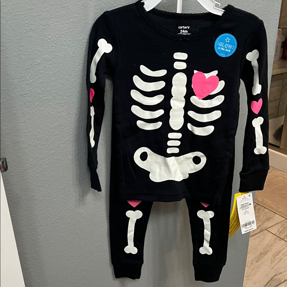 Carter's Black and White Skeleton Pajama Set with Pink Accents